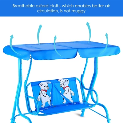 Costway Kids Patio Swing Chair Children Porch Bench Canopy 2 Person Yard Furniture Blue 8 Costway Kids Patio Swing Chair Children Porch Bench Canopy 2 Person Yard Furniture Blue - Image 6