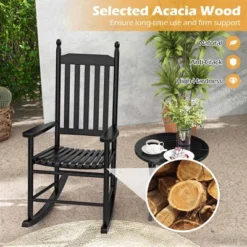 Costway Outdoor Wooden Rocking Chair With Solid Rocking Base Slatted Seat & Back Patio Black/Brown/White -Costway GUEST 56bd98c2 8a8a 4b06 bbf2 68100b58d89a