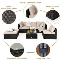 Costway 6PCS Outdoor Patio Rattan Furniture Set Cushioned Sectional Sofa Table Ottoman -Costway GUEST 5705db20 cbb3 49d7 bd3d aad236caaa5b