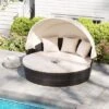 Costway Patio Round Daybed PE Rattan Cushioned Sectional Seating With Retractable Canopy -Costway GUEST 570d86a0 92ea 459a a265 499a13e47136