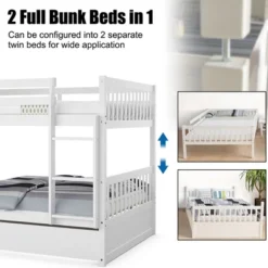 Costway Full Over Full Bunk Bed Platform Wood Bed W/ Trundle & Ladder Rail Brown/White -Costway GUEST 5737e5cb 2ad0 4a5b b07a bb72fb10f822