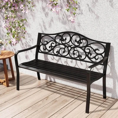 Costway 50" Porch Bench With Ergonomic Backrest & Armrests Floral Patterns Curved 12 Costway 50" Porch Bench With Ergonomic Backrest & Armrests Floral Patterns Curved - Image 10