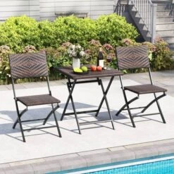Costway 3 PCS Rattan Bistro Set With Wicker Seat & Tabletop For Backyard, Garden, Balcony -Costway GUEST 5746cd06 7df4 4fa0 9414 9b8436dd04bd