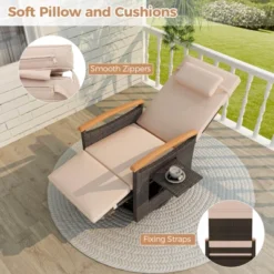 Costway Outdoor 360° Swivel Rattan Recliner Chair Patio Wicker Chaise Lounge Chair Beige/Navy -Costway GUEST 575c5f9f 33b2 4a0a 99f7 39d232580253