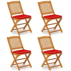 Costway Outdoor Folding Chairs Set Of 4 Acacia Wood High-Back Chair With Seat Cushions Beige/Navy/Red -Costway GUEST 57869f4e 7cac 49aa a580 ae5426bdf93c