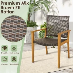 Costway Set Of 4 Patio Dining Chairs Outdoor Acacia Wood Rattan Armchairs Garden Balcony -Costway GUEST 57b05b17 59ca 468c a1cf 2613d3c66703