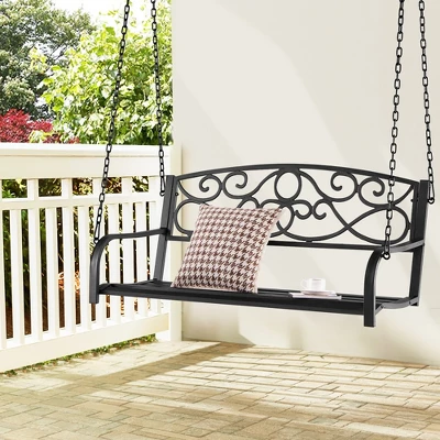 Costway Outdoor 2-Person Metal Porch Swing Hanging Patio Bench 485 Lbs Capacity BlackBrown 13 Costway Outdoor 2-Person Metal Porch Swing Hanging Patio Bench 485 Lbs Capacity BlackBrown - Image 11