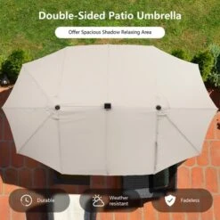 Costway 15FT Twin Patio Double-Sided Umbrella 48 Solar LED Lights Crank Outdoor WineBeigeCoffeeOrangeTurquoise -Costway GUEST 57f6e6f8 0a2d 47d3 8cec f23b9e80273b