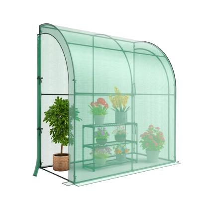 Costway 7'x 3.5'x 7' Lean-to Greenhouse Portable Wall House With Green PE Cover And Shelf 11 Costway 7'x 3.5'x 7' Lean-to Greenhouse Portable Wall House With Green PE Cover And Shelf - Image 9
