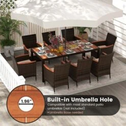 Costway 9PCS Patio Wicker Dining Set Acacia Wood Table Top Umbrella Hole Cushions Chairs -Costway GUEST 58557cae a070 4dd3 8541 344f46a7b817