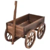 Costway Wood Wagon Flower Planter Pot Stand W/Wheels Home Garden Outdoor Decor -Costway GUEST 585f588a f038 4f47 b329 842d212b3210