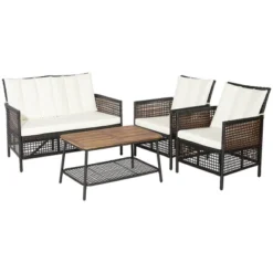 Costway 8PCS Patio Rattan Furniture Set Cushioned Chairs Wood Table Top W/Shelf -Costway GUEST 58fda6db cbd9 4f03 b225 0206123b15c3