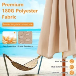 Costway 9.5 FT Patio Rope Pulley Wooden Umbrella Market W/Fiberglass Ribs Outdoor Red/Beige -Costway GUEST 59017237 a3e2 4ca9 9509 8f1686f3f49f