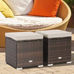 Costway 2PCS Patio Rattan Ottomans Seat Side Table Storage Box Footstool With Cushions Red/Grey/Black 26 Costway 2PCS Patio Rattan Ottomans Seat Side Table Storage Box Footstool With Cushions Red/Grey/Black -Costway GUEST 592b301e 505b 49c5 849a 48fb41492808