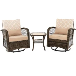 Costway Patio 3PCS Wicker Swivel Rocker Set 2 Rocking Chairs 360 Degrees With Coffee Table -Costway GUEST 59346939 dcb9 4303 931e 3987751944b9