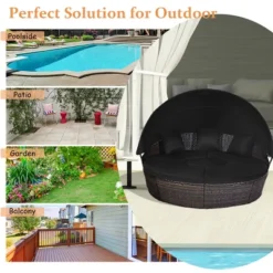 Costway Patio Rattan Daybed Cushioned Sofa Adjustable Table Top Canopy Black -Costway GUEST 5942b906 dc15 4d56 9307 9f4f9ec44124