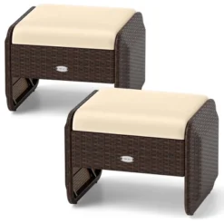Patiojoy 2 Pieces Outdoor Patio PE Wicker Ottomans With Removable Cushions Footstools Beige/Navy -Costway GUEST 5949f7ac 8487 408d 8af1 db2ccba4e221