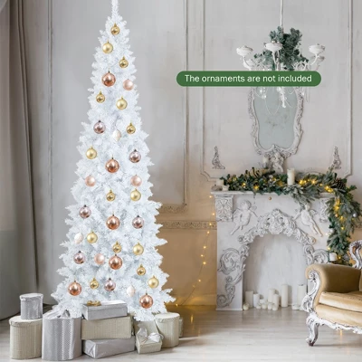 Costway 7FT Pre-Lit Hinged Pencil Christmas Tree White W/ 300 LED Lights & 8 Flash Modes 4 Costway 7FT Pre-Lit Hinged Pencil Christmas Tree White W/ 300 LED Lights & 8 Flash Modes - Image 2