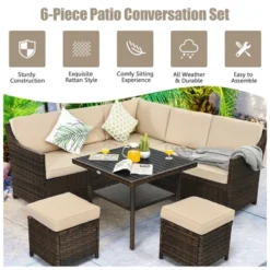 Costway 6PCS Patio Rattan Dining Sofa Furniture Set Ottoman Table Lower Shelf -Costway GUEST 5989baa2 e30e 45a6 b848 ff19bcee3416
