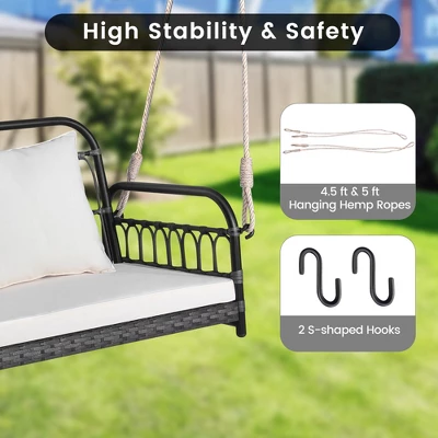 Costway Patio Swing Chair 2-Person Hanging Seat Outdoor Wicker Loveseat Cushioned Porch 7 Costway Patio Swing Chair 2-Person Hanging Seat Outdoor Wicker Loveseat Cushioned Porch - Image 5