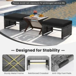 Costway Patio Ottomans Set Of 2 PE Rattan Footstools With Removable Cushions & Metal Frame Red/Gray/Black/White/Turquoise/Navy -Costway GUEST 59db7db9 8900 4061 aa9f b1742fe1a062