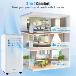 Costway 6500 BTU(10000 BTU ASHRAE) Portable Air Conditioner 3-in-1 Freestanding Air Cooler With Dehumidifier