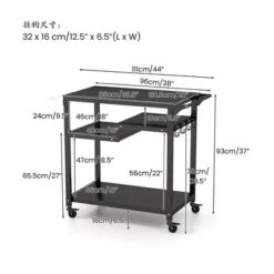 Costway Rolling Grill Cart 3-Shelf BBQ Table Pizza Oven Stand With Trash Bag Holder & Hooks -Costway GUEST 5a066633 8226 44db a81b 0cf1e0184332
