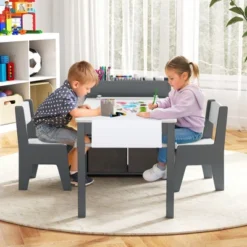 Costway Kids Art Table & Chairs Set With Paper Roll Wooden Craft Study Desk Active Play Gray/Natural -Costway GUEST 5a338f05 32a7 41ae af52 78b86ff43a19