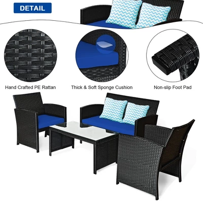 Costway 8PCS Patio Rattan Furniture Conversation Set Cushion Sofa Table Garden TurquoiseNavyBlackRed 6 Costway 8PCS Patio Rattan Furniture Conversation Set Cushion Sofa Table Garden TurquoiseNavyBlackRed - Image 4