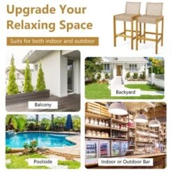 Costway Set Of 2 Patio Wood Barstools Rattan Bar Height Chairs With Backrest Porch Balcony -Costway GUEST 5a549685 611f 4e07 81d6 663ec5a51db6