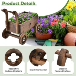 Decorative Wagon Cart Plant Flower Pot Stand Wooden Raised Garden Planter Box -Costway GUEST 5a7a83a9 152b 40ac a41e add1348d8d71