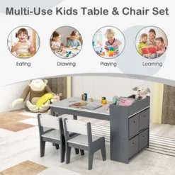 Costway Kids Art Table & Chairs Set With Paper Roll Wooden Craft Study Desk Active Play Gray/Natural -Costway GUEST 5a8710c0 9e80 414e a853 d392134b9d2b