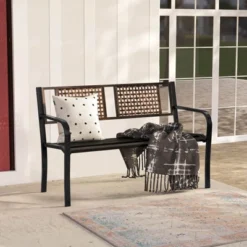 Costway 50" Outdoor Metal Park Bench With Rattan-Like Backrest & Curved Armrests -Costway GUEST 5ad2c3da d50e 4e05 91d3 0e427f19bbd7