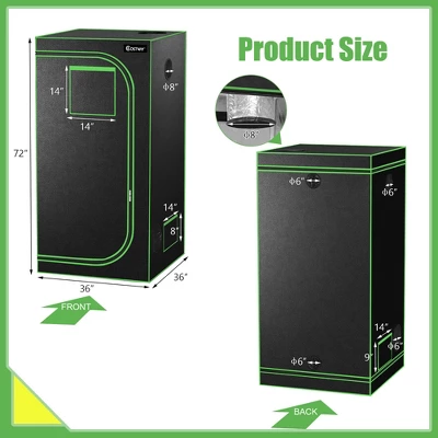 Costway 36''x36''x72'' Mylar Hydroponic Grow Tent W/Observation Window & Floor Tray GrayBlack 9 Costway 36''x36''x72'' Mylar Hydroponic Grow Tent W/Observation Window & Floor Tray GrayBlack - Image 7