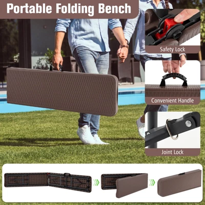 Costway 6 Ft Plastic Folding Bench With 1320 LBS Capacity Handle & Lock For Outdoor Camping 9 Costway 6 Ft Plastic Folding Bench With 1320 LBS Capacity Handle & Lock For Outdoor Camping - Image 7