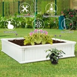 Costway 48.5'' Raised Garden Bed Square Plant Box Planter Flower Vegetable White -Costway GUEST 5b827c63 3c9a 4f43 bb7f a10351cc47e8 1