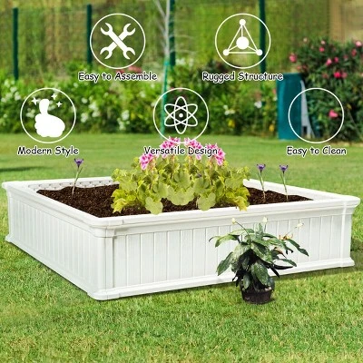 Costway 2 Pcs 48.5'' Raised Garden Bed Square Plant Box Planter Flower Vegetable White 10 Costway 2 Pcs 48.5'' Raised Garden Bed Square Plant Box Planter Flower Vegetable White - Image 8