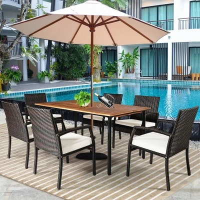 Costway 7PCS Patio Rattan Dining Set Table Top W/Umbrella Hole 6 Costway 7PCS Patio Rattan Dining Set Table Top W/Umbrella Hole - Image 4
