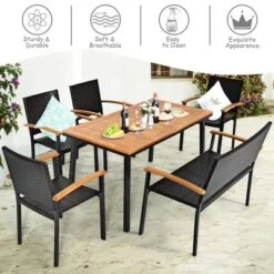 Costway 6 PCS Patio Rattan Dining Set Acacia Wood Table Stackable Chair Bench 14 Costway 6 PCS Patio Rattan Dining Set Acacia Wood Table Stackable Chair Bench -Costway GUEST 5be927e1 86c3 4cd3 b8c5 b2c0141f3e20