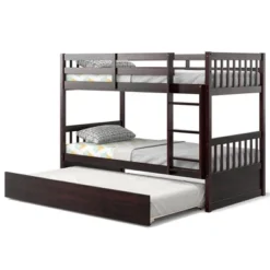 Costway Twin Over Twin Bunk Bed With Twin Trundle Solid Wood Frame Espresso/White -Costway GUEST 5c108b8b 0e47 43c9 b384 1a091f4fdf95