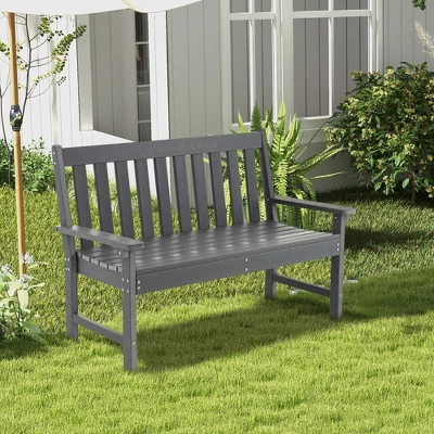 Costway Garden Bench All-Weather HDPE 2-Person Outdoor Bench For Front Porch Backyard Black/White/Gray/Beige 14 Costway Garden Bench All-Weather HDPE 2-Person Outdoor Bench For Front Porch Backyard Black/White/Gray/Beige - Image 12