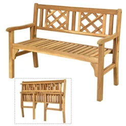 Costway Patio Outdoor Solid Wood Bench Folding Loveseat Chair Park Garden Deck Furniture -Costway GUEST 5c52e86d b4fc 482e b49c 0f5b0880f8ff