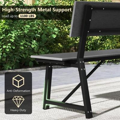 Costway 1/2 PCS 4-Person Bench With All-Weather HDPE Seat & Back Heavy-Duty Metal Support Grey 8 Costway 1/2 PCS 4-Person Bench With All-Weather HDPE Seat & Back Heavy-Duty Metal Support Grey - Image 6