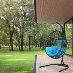 Hammock Chair With Stand Hanging Cushioned Swing Egg Chair For Indoor BlueRed -Costway GUEST 5cb5dc4c c753 4036 94db 3e8957fadf35