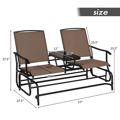 Costway 2 Person Patio Double Glider Steel Frame Loveseat Rocking With Center Table 4 Costway 2 Person Patio Double Glider Steel Frame Loveseat Rocking With Center Table - Image 2