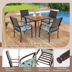 Costway 5 PCS Patio Dining Set With Wood-Plastic Tabletop & Umbrella Hole For Backyard -Costway GUEST 5cf93dea 7eec 4a75 9014 9ea54a560abe