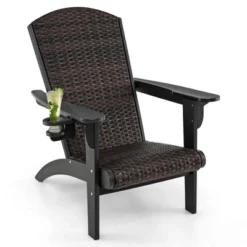 Costway Patio Adirondack Chair With Rattan Padded Seat Wide Armrests & Hidden Cupholder Black/Brown/Gray/White -Costway GUEST 5d648c02 2a62 42b7 a23e d2e4bc0a9c81
