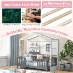 Costway Twin Size Kids House Bed With Fence Window Wooden Slats & 2 Storage Shelves 15 Costway Twin Size Kids House Bed With Fence Window Wooden Slats & 2 Storage Shelves -Costway GUEST 5dcfb8b3 76a6 462d a27c 1f9c36b54936
