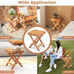 Costway 14" Compact Folding Side Table With Slatted Tabletop Stable Triangular Structure -Costway GUEST 5dd7e5b6 4a4b 45b5 8918 a3921a025227