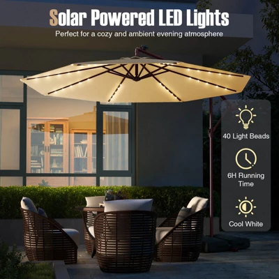 Costway Patio 10FT Hanging Offset Umbrella 32 LED Lights Sand Bag Outdoor Cross Base Beige/Turquoise/Dark Gray/Wine/Coffee/Navy 11 Costway Patio 10FT Hanging Offset Umbrella 32 LED Lights Sand Bag Outdoor Cross Base Beige/Turquoise/Dark Gray/Wine/Coffee/Navy - Image 9